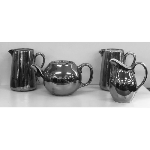 96 - Selection gold and silver fireproof Worcester wear, 2 silver luster pots are without lids.