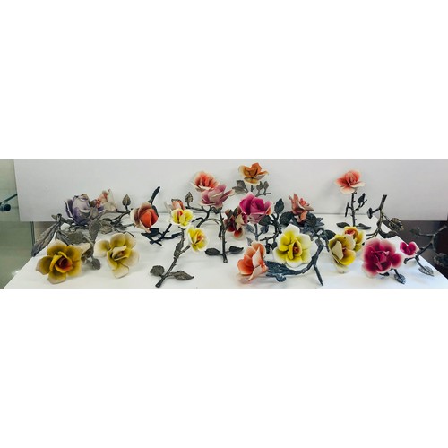 77 - Selection of Capo de monte flower porcelain flowers Ornament / Table Dressing