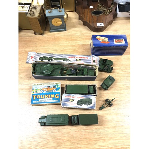 4 - Quantity of vintage military dinky toy trucks and a hornby dublo signal cabin boxed