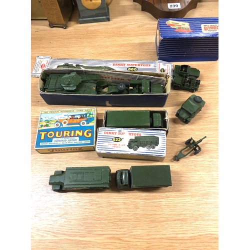 4 - Quantity of vintage military dinky toy trucks and a hornby dublo signal cabin boxed