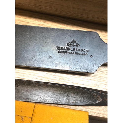 186 - Selection Vintage chisels, named such as Marple and Sons