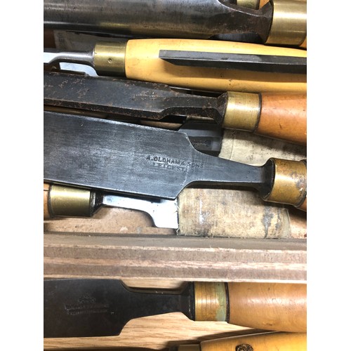 186 - Selection Vintage chisels, named such as Marple and Sons