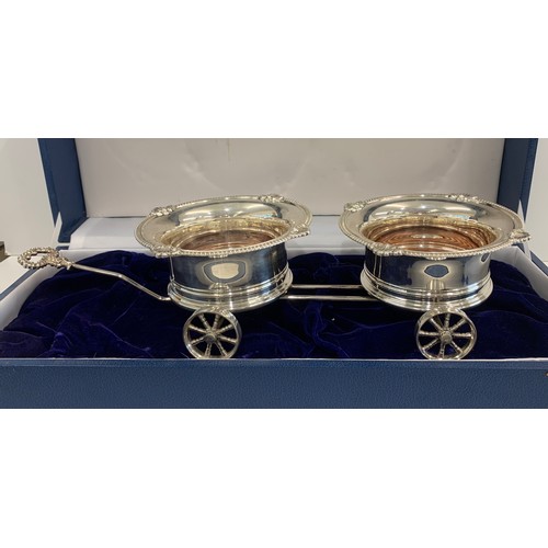 78 - Large boxed silver trolly coasters Birmingham silver hallmarks measures approx 52cm long total weigh... 