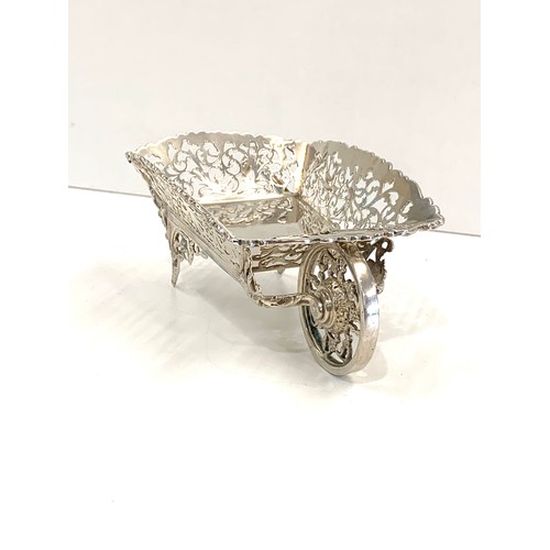 87 - Large antique silver wheelbarrow basket measures approx 18cm my 9cm Chester silver hallmarks weight ... 