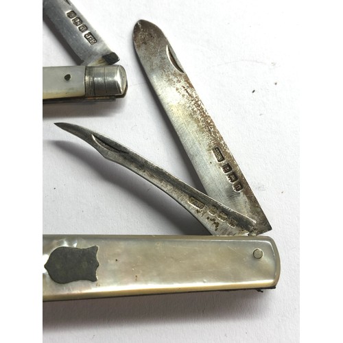 2 - 3 antique silver and mother of pearl fruit knives