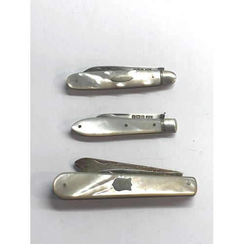 2 - 3 antique silver and mother of pearl fruit knives