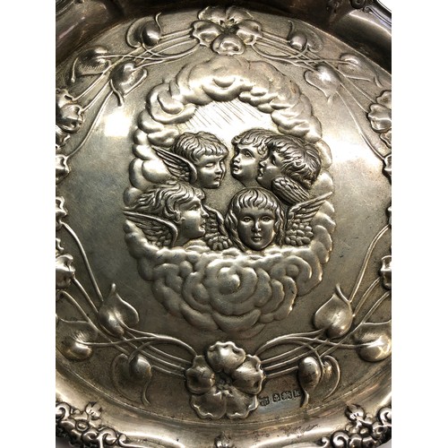 31 - Fine antique silver embossed cherub dressing table tray Birmingham silver hallmarks weight 230g meas... 