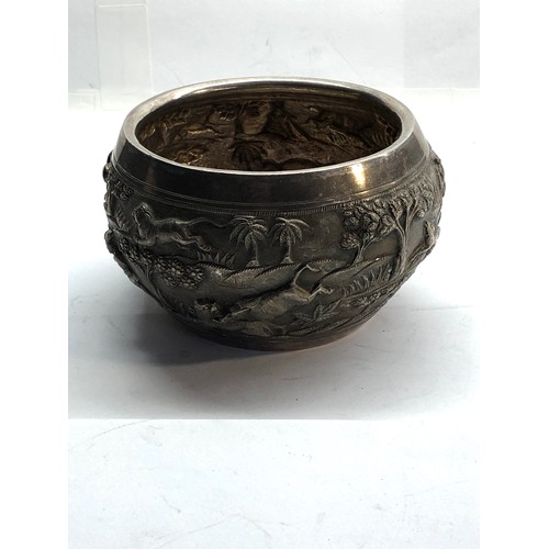 73 - Asian / indian silver embossed bowl measure approx 11cm dia weight 200g not hallmarked but tested as... 