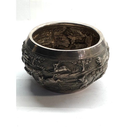 73 - Asian / indian silver embossed bowl measure approx 11cm dia weight 200g not hallmarked but tested as... 