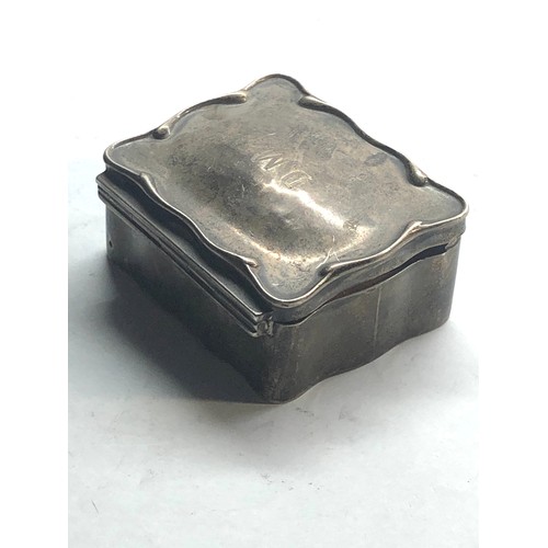 81 - Silver ring box Birmingham silver hallmarks in uncleaned condition age related wear engraved lid doe... 