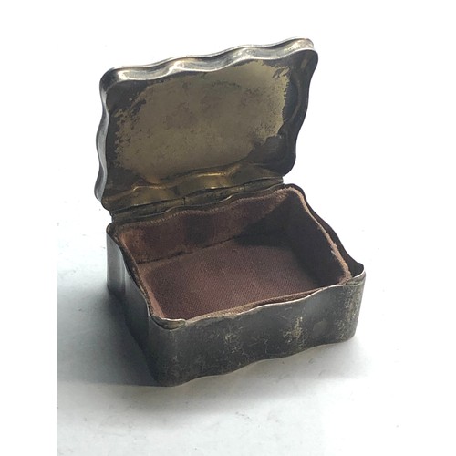 81 - Silver ring box Birmingham silver hallmarks in uncleaned condition age related wear engraved lid doe... 