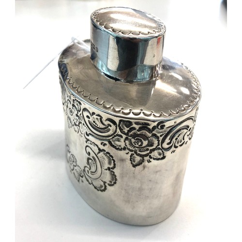 11 - Antique silver tea caddy Sheffield silver hallmarks weight 85g engraved