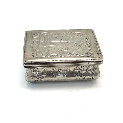 6 - Antique continental silver snuff box measures approx 8cm by 6cm by 3.6cm