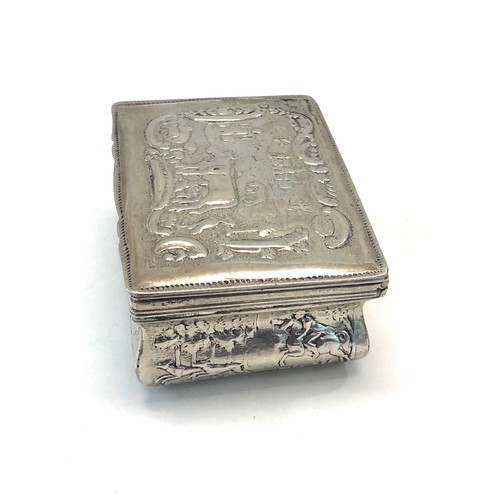 6 - Antique continental silver snuff box measures approx 8cm by 6cm by 3.6cm