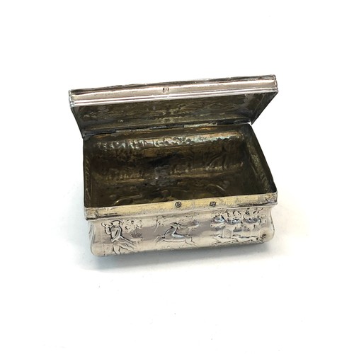 6 - Antique continental silver snuff box measures approx 8cm by 6cm by 3.6cm