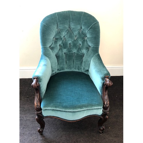 443 - Antique victorian gentleman's spoon back chair, button back