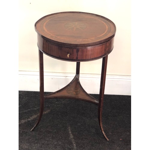 452 - Antique mahogany inlaid sewing table