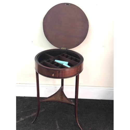 452 - Antique mahogany inlaid sewing table