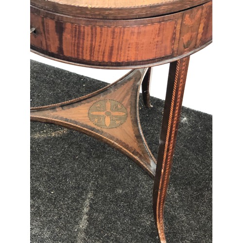 452 - Antique mahogany inlaid sewing table