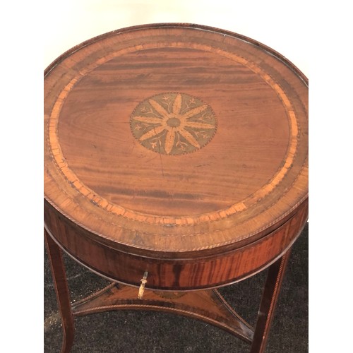 452 - Antique mahogany inlaid sewing table