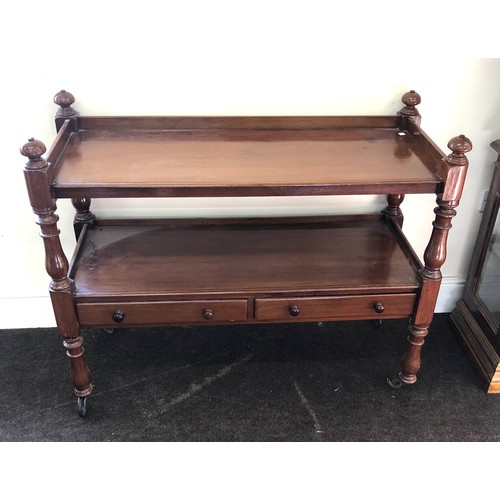 453 - Victorian mahogany dumb waiter server table, 2 draw