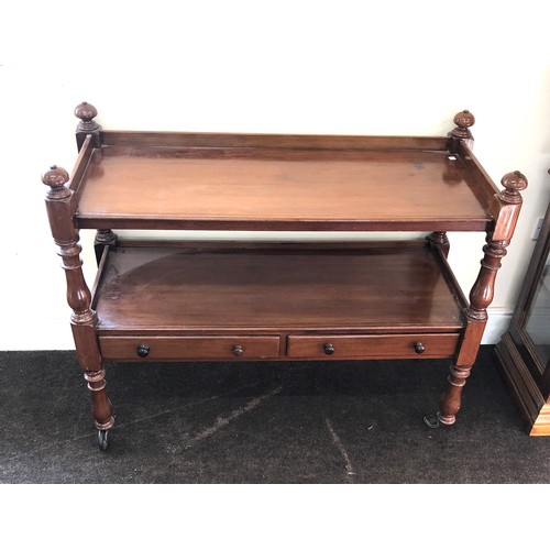 453 - Victorian mahogany dumb waiter server table, 2 draw