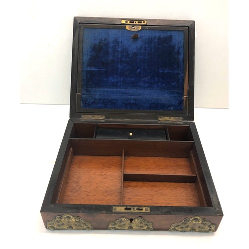 435 - Antique walnut and brass bound writing box no key