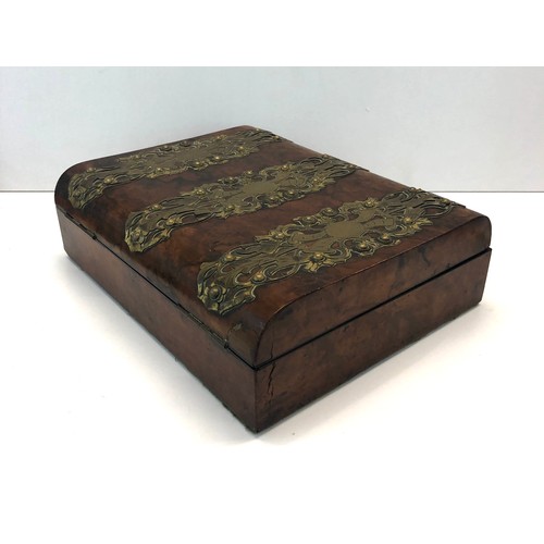 435 - Antique walnut and brass bound writing box no key