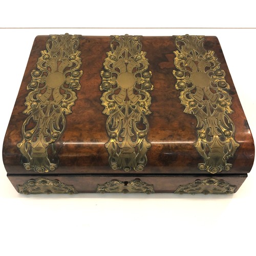 435 - Antique walnut and brass bound writing box no key