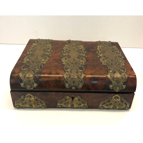 435 - Antique walnut and brass bound writing box no key