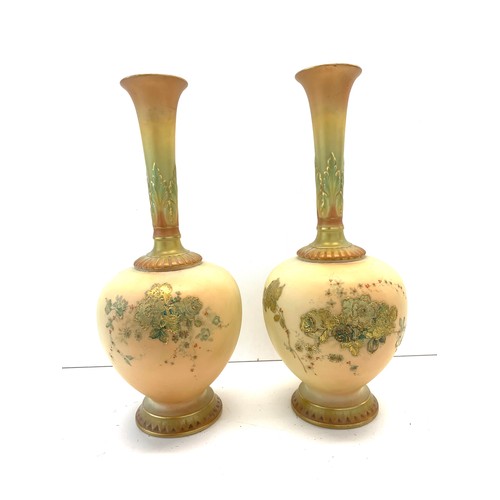 408 - 2 Royal Worcester blush ivory Vases chip to base on one each measures approx 24cm tall