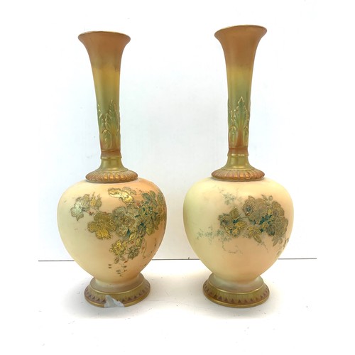 408 - 2 Royal Worcester blush ivory Vases chip to base on one each measures approx 24cm tall