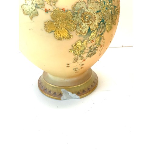 408 - 2 Royal Worcester blush ivory Vases chip to base on one each measures approx 24cm tall