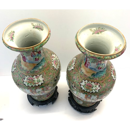 410 - large pair of Chinese vases on wooden carved stands each measures approx 43cm including stands in go... 
