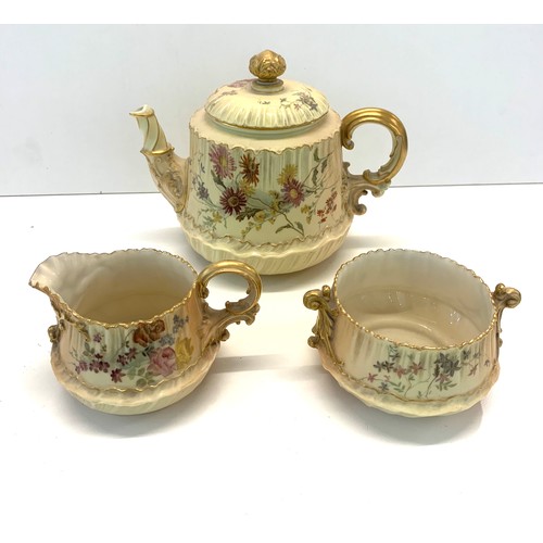 412 - Royal Worcester blush ivory tea pot sugar and milk  tea pot spout damaged at end please see images f... 