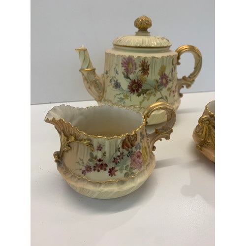 412 - Royal Worcester blush ivory tea pot sugar and milk  tea pot spout damaged at end please see images f... 