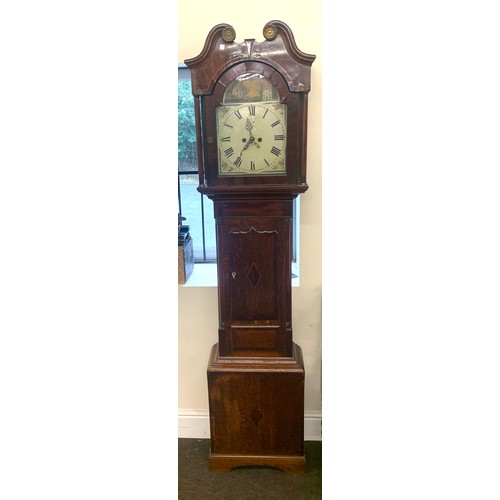 464 - 8 Day painted face arch dial grand father clock complete with weights and pendulum