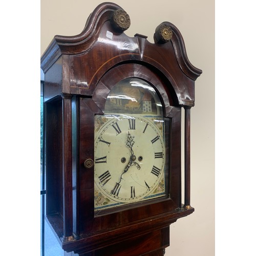 464 - 8 Day painted face arch dial grand father clock complete with weights and pendulum