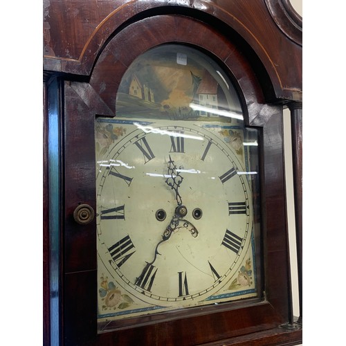 464 - 8 Day painted face arch dial grand father clock complete with weights and pendulum