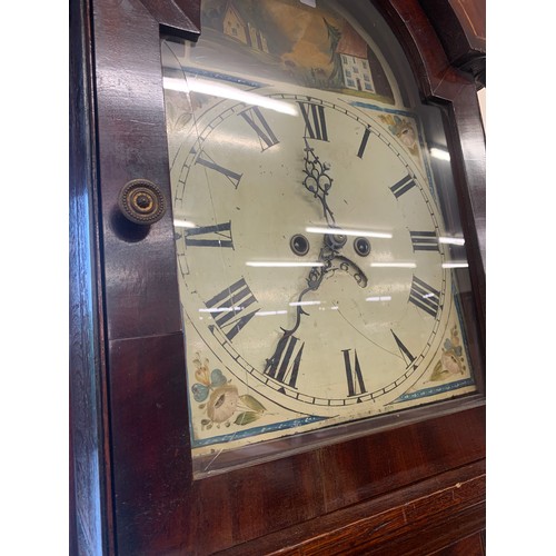 464 - 8 Day painted face arch dial grand father clock complete with weights and pendulum