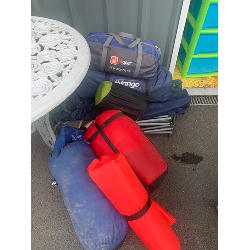 507 - Large selection of camping equipment, includes chairs sleeping bags etc