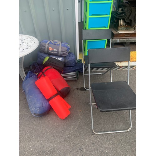 507 - Large selection of camping equipment, includes chairs sleeping bags etc