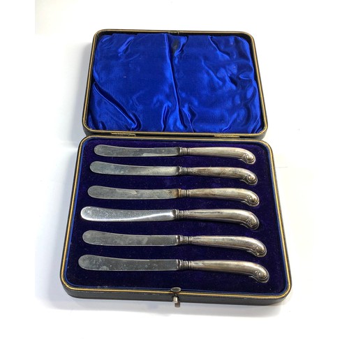 60 - Boxed pistol grip silver handled knives Birmingham silver hallmarks please see images for details, s... 