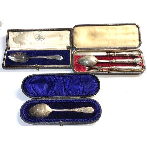 46 - 3 boxed silver christening spoons includes 3 piece set please see images for details