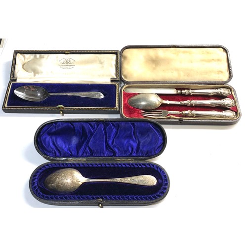 46 - 3 boxed silver christening spoons includes 3 piece set please see images for details