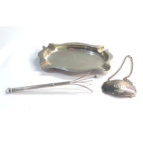 48 - Silver items includes ash tray decanter label and cocktail mixer