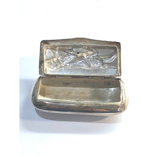 38 - Silver snuff box with dog embossed lid  hallmarked 925