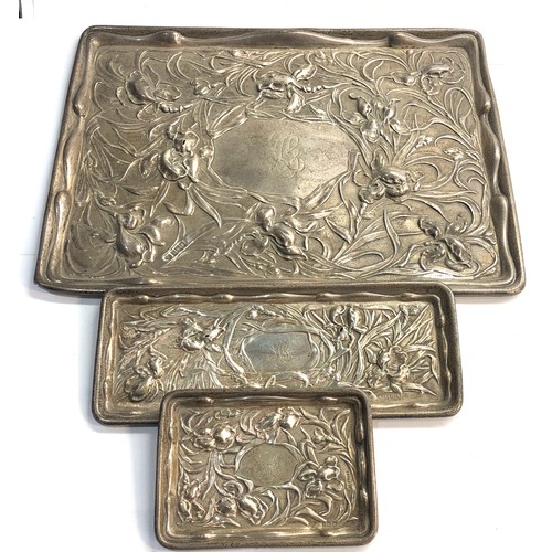 10 - 3 art nouveau graduated size trinket trays london silver hallmarks largest tray measures approx 30cm... 