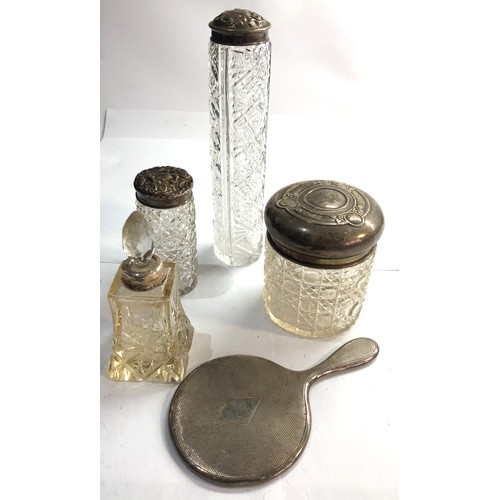 7 - Selection of silver items includes silver top bottles and small silver mirror