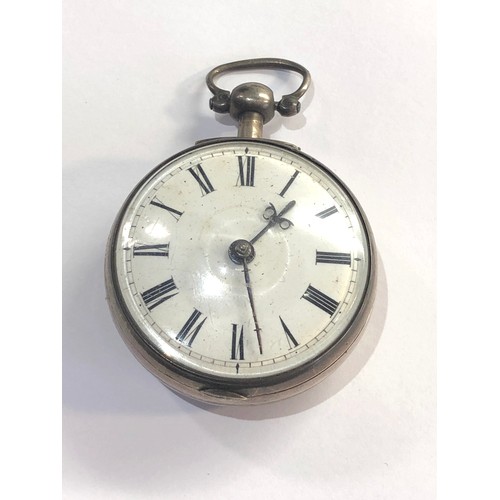 287 - Antique Georgian silver verge fusee pair case pocket watch  with diamond end stone watch winds and t... 